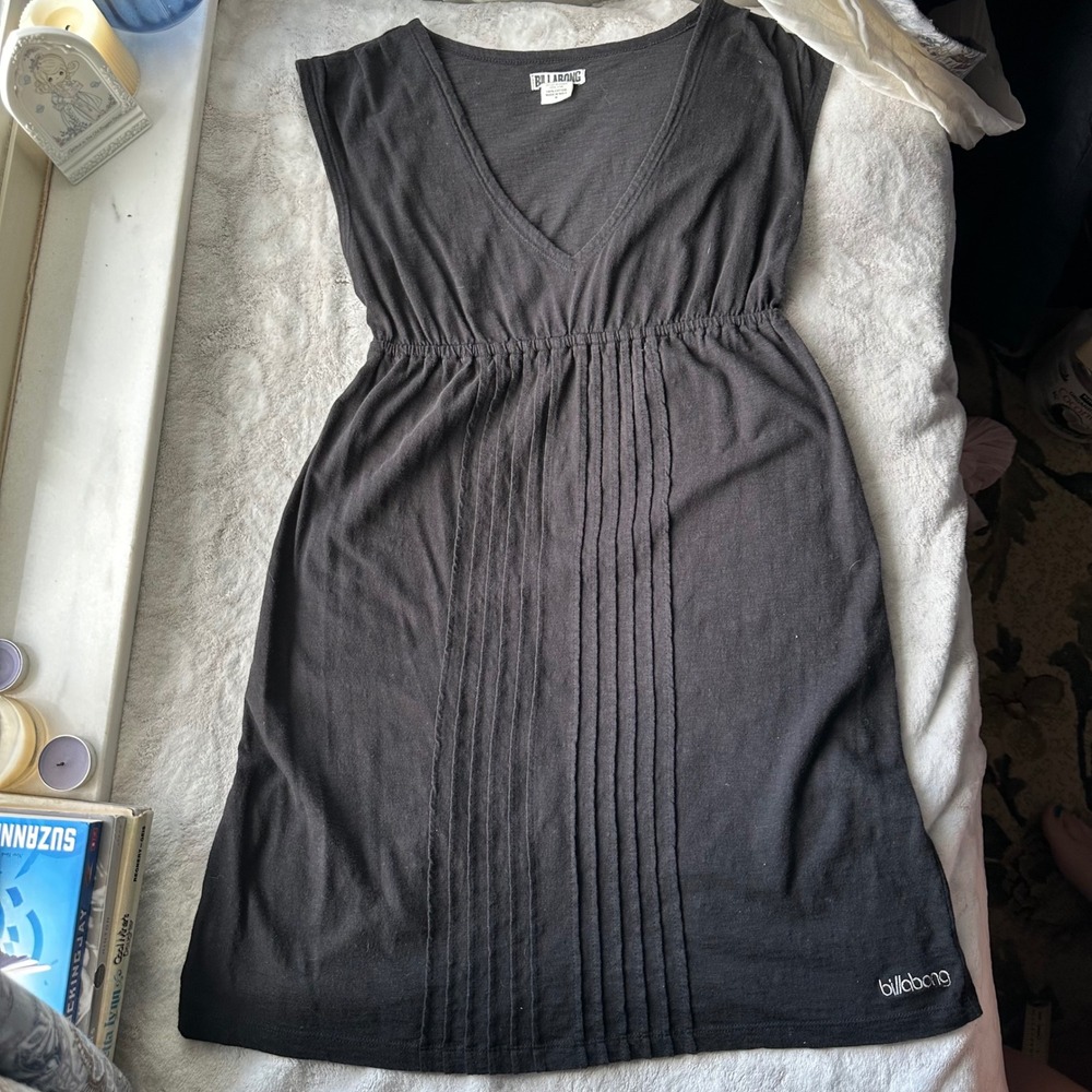 Soft Black Mini Dress Tee Shirt Style Pleated Details